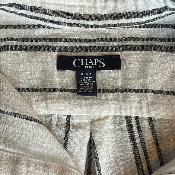 Chaps Petite classic linen and cotton blend button-up blouse vertical stripes - Picture 6 of 10